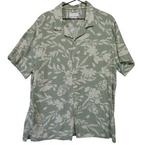 Porter & Ash Button Down Shirt Mens XL Sage Green‎ Good Linen Blend Floral Aloha